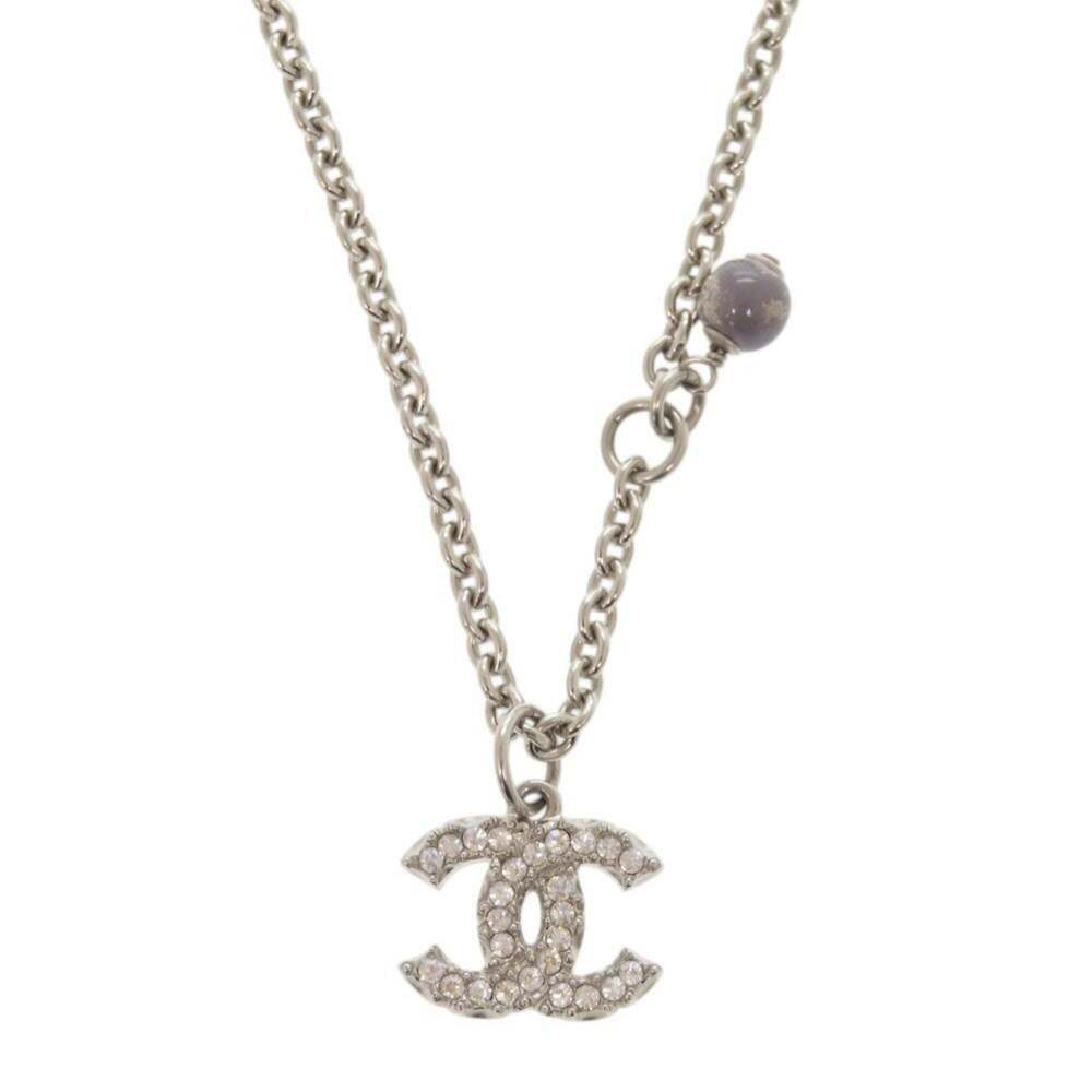 CHANEL Authentic Silver Pearl Logo Necklace